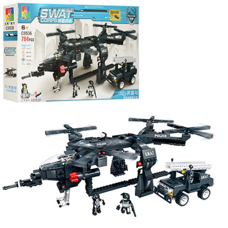 фото Детский конструктор JUBILUX C0536A спецназ вертолет джип (784 детали)