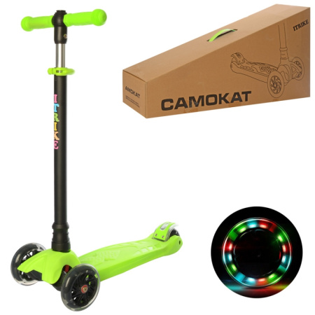 фото Самокат для детей iTrike JR 3-073-GR светящиеся колеса руль 66-88 см (зеленый)