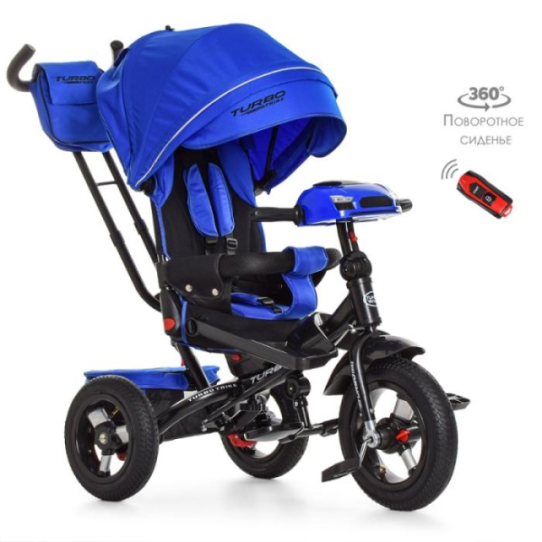 Колясочный трехколесный велосипед Turbotrike M 4060-10 с поворотным сиденьем и пультом (синий индиго)