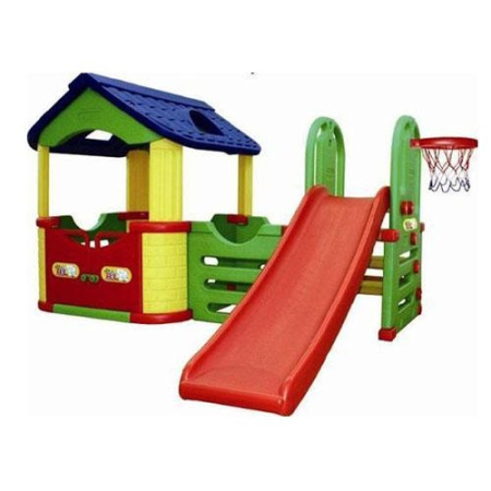 фото Домик JM 804 A, игровой комплекс с горкой и баскетбольным кольцом