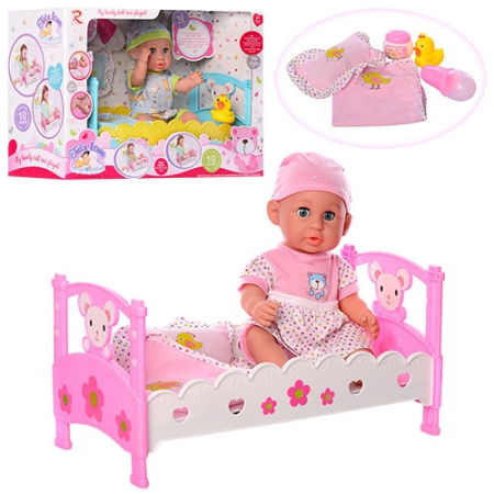фото Функциональный пупс с кроваткой 6895-99 аксессуары (36см)