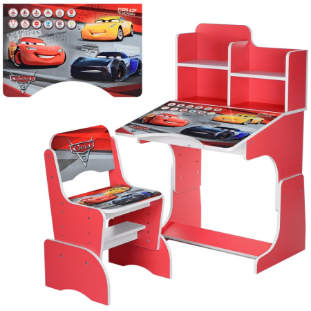 фото Парта для детей со стульчиком W 2071-70-3 Тачки регулируется высота (красная)