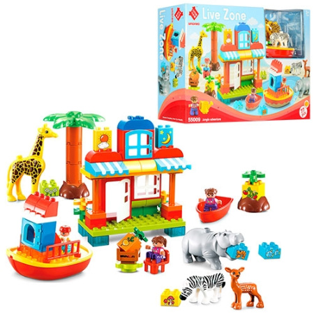 фото Конструктор для детей зоопарк 55009 животные катер (77 деталей)