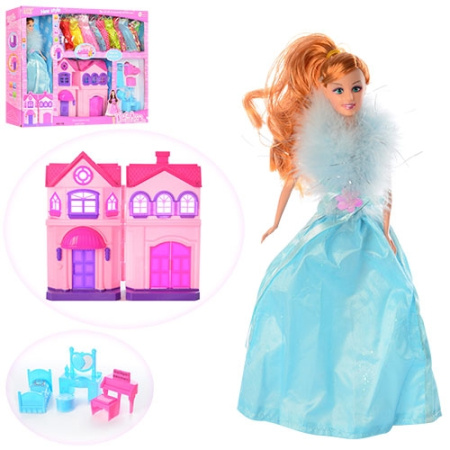 фото Домик для куклы 668-11C с куклой нарядами и мебелью