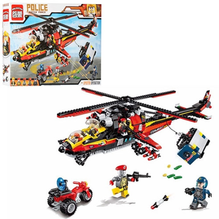 фото Игровой конструктор BRICK 1917 полиция вертолет квадроцикл (654 детали)