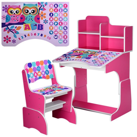 фото Детская парта со стульчиком BAMBI B 2071-53-2 регулируемая высота (малиновая Совы)