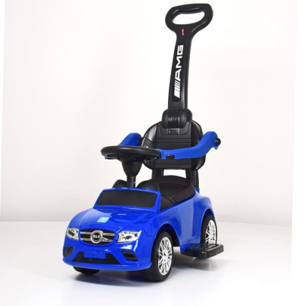 Детская машина-каталка Bambi M 3902L-4 с родительской ручкой и кожаным сиденьем (синяя)