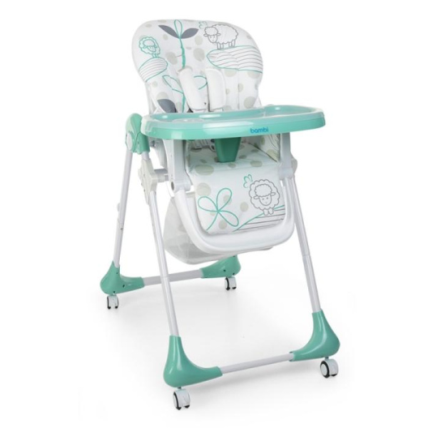 Складной стульчик для кормления Bambi M 3233 Lamb Mint на колесиках (овечки мятный)