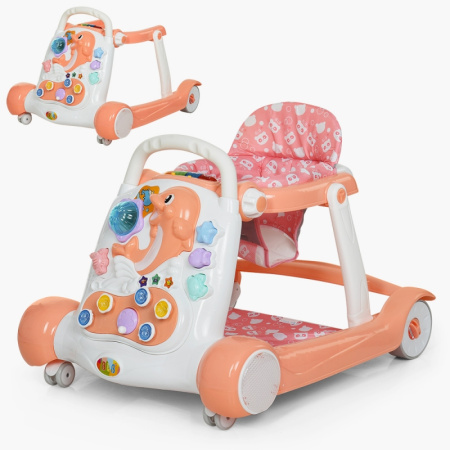 фото Детские ходунки-толкатель 2в1 6080-8 развивающие с ковриком (персиковые)