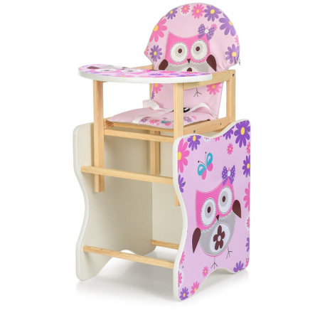 фото Деревянный стульчик-трансформер для кормления М K-112-62-PU розовая сова экокожа