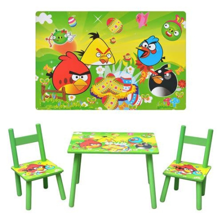 фото Детский столик со стульчиками D 11552 «Злые птички», деревянный