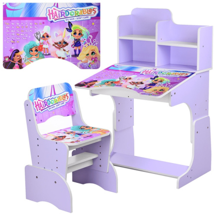 фото Регулируемая парта для детей W 2071-72-3 Hairdorables со стульчиком (сиреневая)