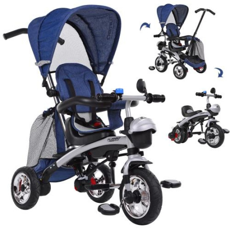 фото Трехколесный велосипед трансформер-беговел TurboTrike M 3212AJ-10 надувные колеса (джинс)