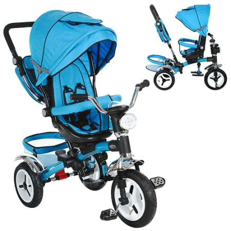 фото Трехколесный велосипед колясочного типа Turbotrike M 3199-5HA с резиновыми колесами, с фонариком (синий)