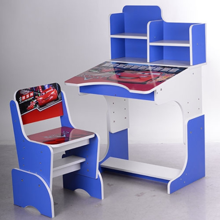 фото Детская парта растишка W 3071-6-1 Тачки со стулом (бело-синяя)