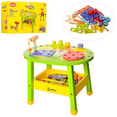 фото Деревянная игрушка Конструктор MD 1182 столик с инструментами