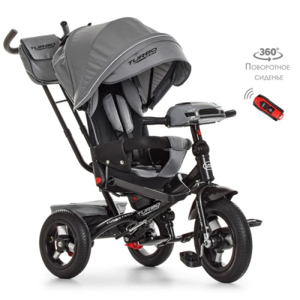Колясочный трехколесный велосипед Turbotrike M 4060-19 с поворотным сиденьем и пультом (серый)
