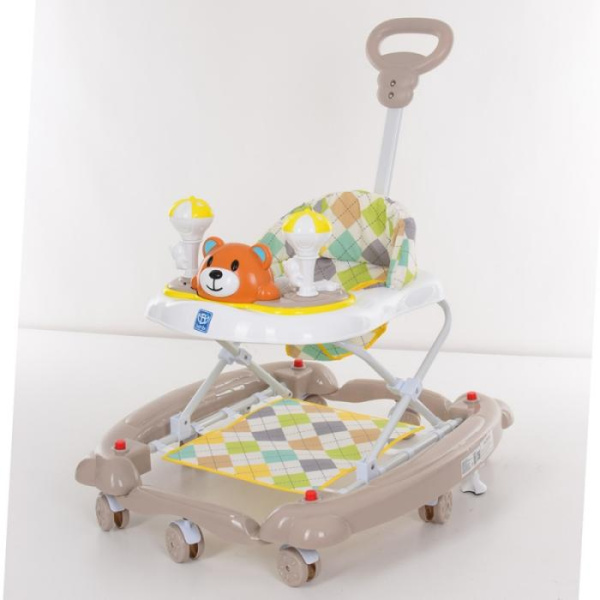 Ходунки для детей 3в1 качалка Bambi M 3656A-1 мишка с родительской ручкой (коричневые)