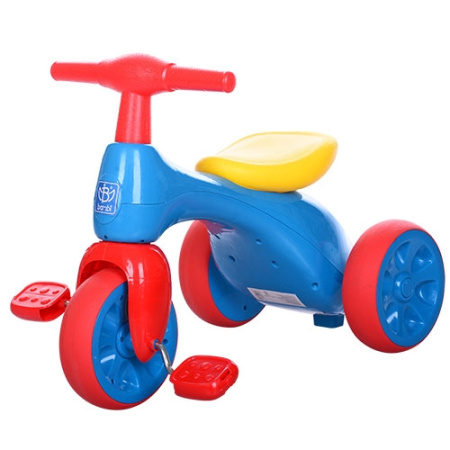 фото Детский трехколесный велосипед BAMBI 601S-4 сиденье пищалка (сине-красно-желтый)