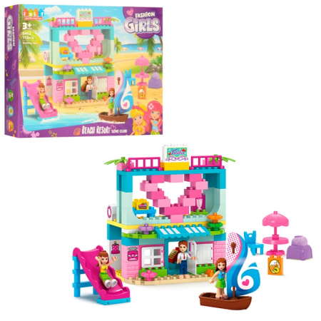 фото Конструктор для девочек стильное кафе JDLT 5412 горка лодка фигурки (118 деталей)