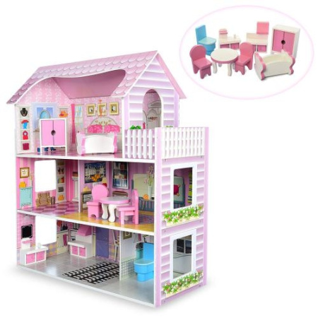 фото Деревянный домик для куклы MD 1204 трехэтажный с мебелью