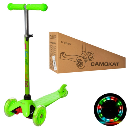 фото Детский самокат iTrike BB 3-013-4-GR MINI со светящимися колесами руль 65-74 см (зеленый)