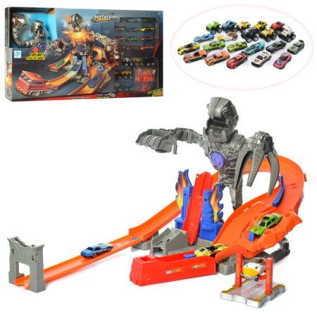 фото Детский автотрек-робот 9988-5 с металлическими машинками 21 шт