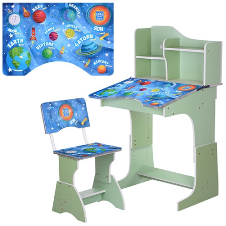 фото Детская парта со стульчиком HB 2071M03-03 полочки (зеленая космос)