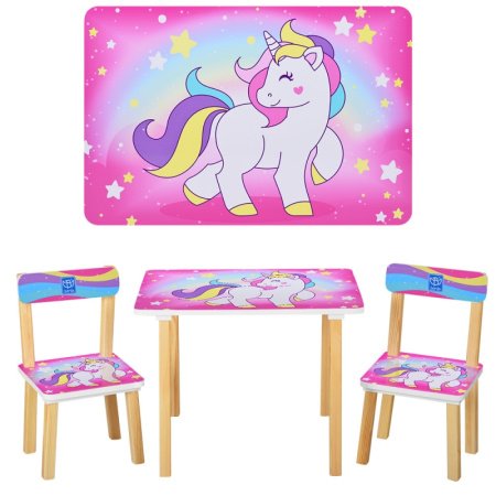 фото Столик со стульчиками для детей Bambi 501-44-1 Единорог (малиновый)