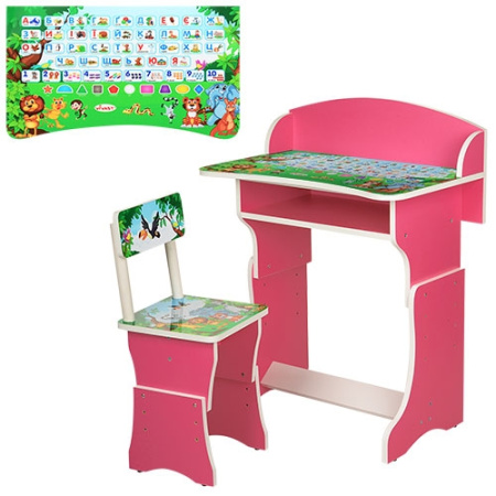 фото Детская парта 301-14-3 регулируемая украинский алфавит (малиновая)