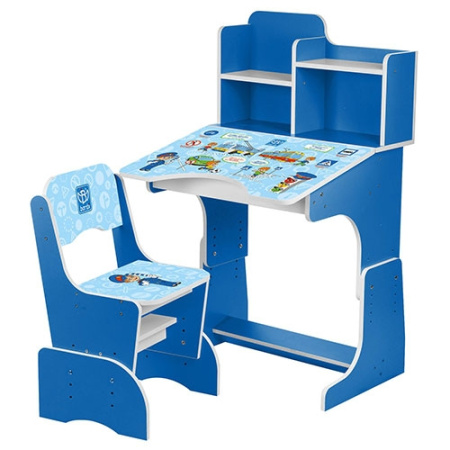 фото Парта Bambi B 2071-3 с полочками (синяя, ПДД)