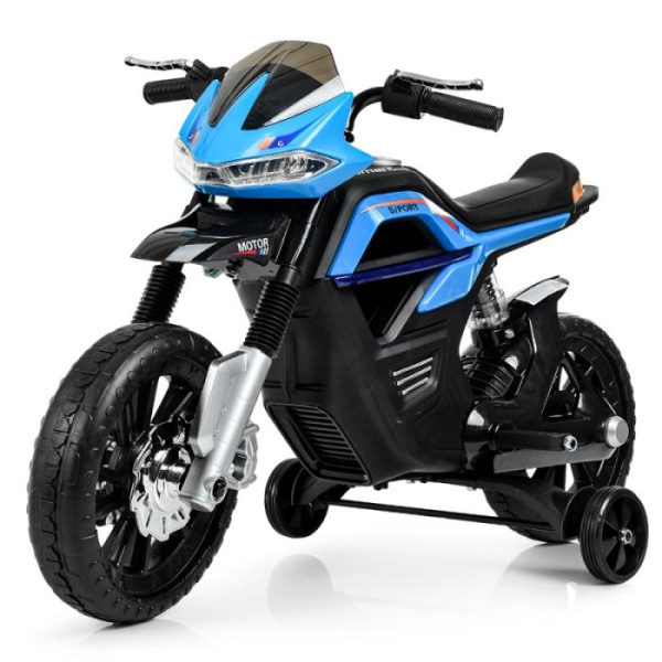 Детский мотоцикл Bambi JT5158-4 с дополнительными колесами (синий)