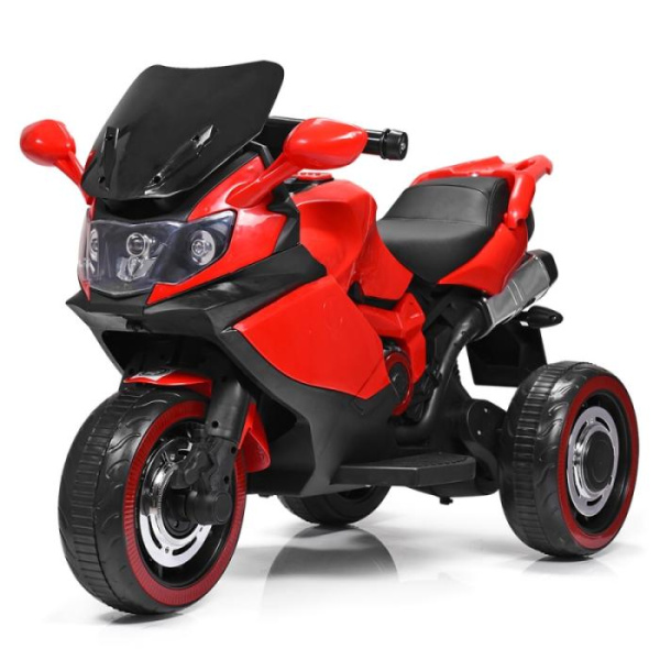 Детский электромотоцикл Bambi M 3680L-3 кожаное сиденье и светящиеся колеса (красный)