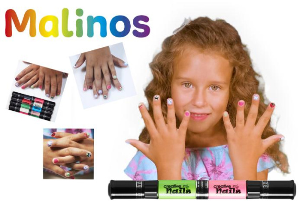 Детский лак-карандаш для ногтей Malinos Creative Nails на водной основе (2 цвета Морской волны + Розовый)
