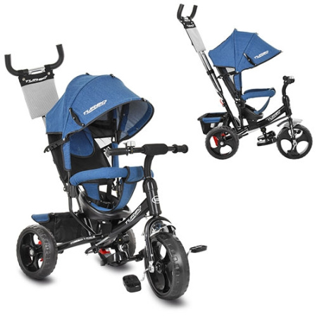 фото Трехколесный велосипед TurboTrike M 3113J-16 колеса EVA джинсовый (черный мат)