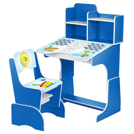 фото Парта для детей Bambi B 2071-2 с полочками (синяя, пираты)