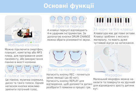 фото Детское пианино синтезатор Baoli "Маленький музикант" с микрофоном 24 клавиши (белый)