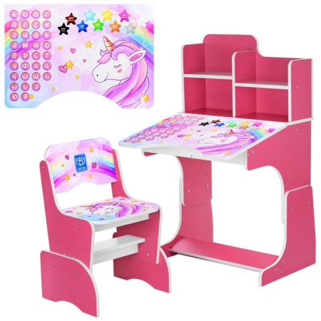 фото Парта растишка для детей Bambi B 2071-42-4 Единороги со стульчиком (малиновая)