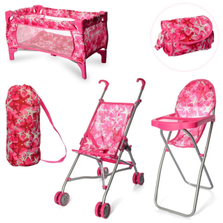 фото Набор игровой для куклы 9001 коляска манеж стульчик для кормления сумка