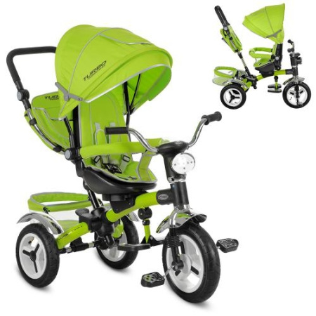 фото Трехколесный велосипед колясочного типа Turbotrike M 3199-4HA с резиновыми колесами, с фонариком (зеленый)