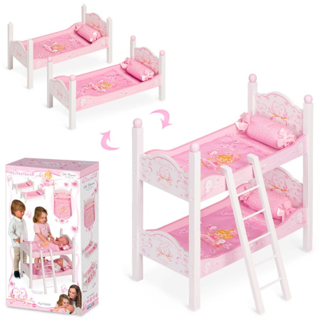 фото Двухэтажная деревянная кровать для куклы DeCuevas 54223 с постелью