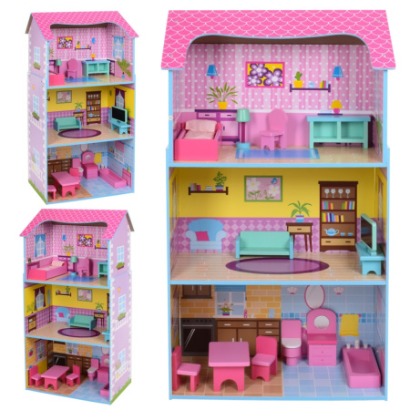 фото Кукольный деревянный дом MD 2049 три этажа с мебелью