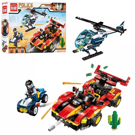 фото Детский конструктор BRICK 1914 полиция машина вертолет квадроцикл (405 деталей)