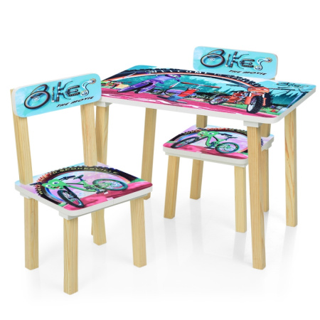 фото Детский столик со стульчиками 501-69 Bikes деревянный