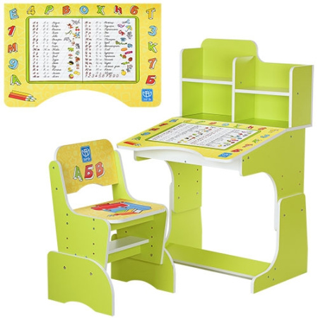фото Парта Bambi B 2071-15 с полочками (лайм, прописи)