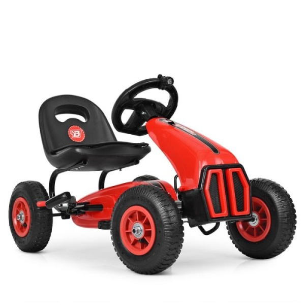 Педальный карт для детей Bambi M 3857AL-3 с кожаным сиденьем и резиновыми колесами (красный)