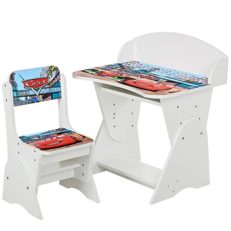 фото Регулируемая парта со стульчиком ML-315-02-1 Тачки (белая, укр.алфавит)