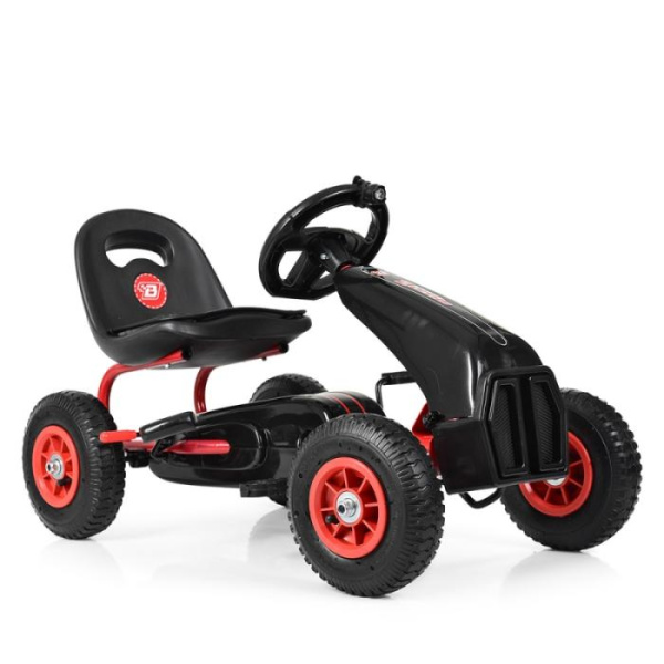 Педальный карт для детей Bambi M 3857AL-2 с кожаным сиденьем и резиновыми колесами (черный)