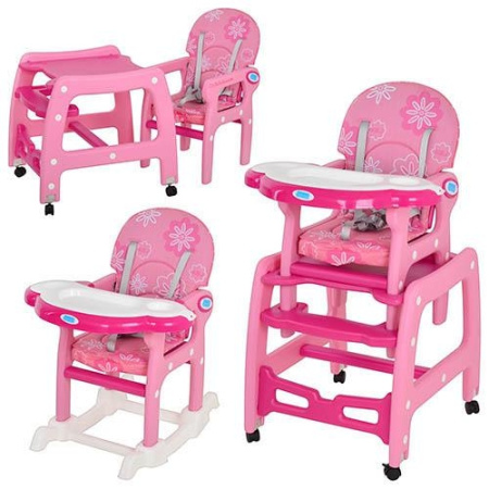 фото Детский стульчик M 1563-8-2 для кормления со столиком (малиновый)