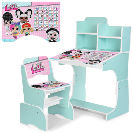 фото Парта для детей со стульчиком W 2071-76-6 LOL регулируется высота (мятная)
